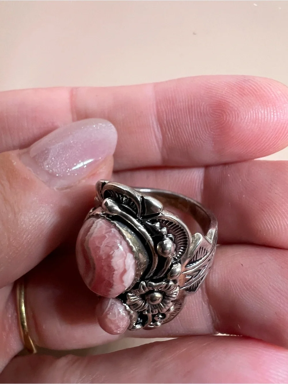 Sterling Silver Pink Rhodochrosite Statement BBJ Ring